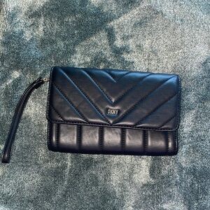 DKNY Black Quilted Crossbody with Gold Chain